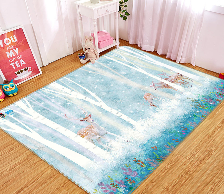 3D White Forest Deer 66094 Non Slip Rug Mat