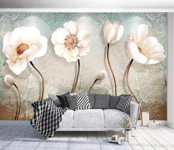 3D White Flowers 190 Wall Murals Wallpaper AJ Wallpaper 2 