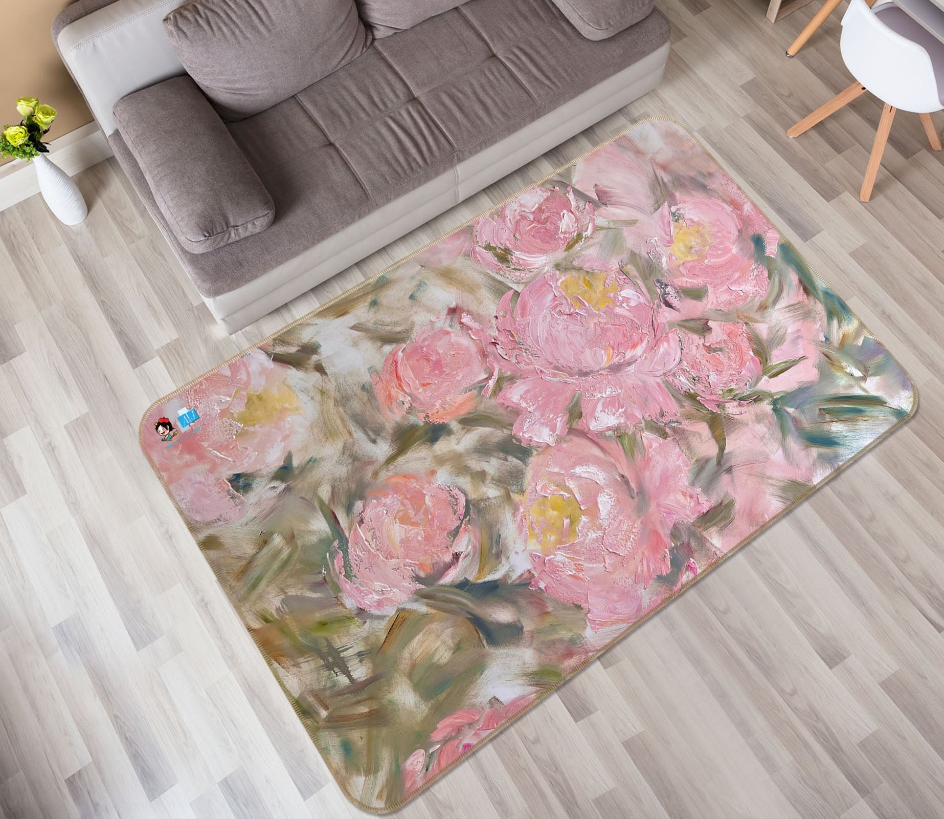 3D Painted Pink Flowers 4102 Skromova Marina Rug Non Slip Rug Mat