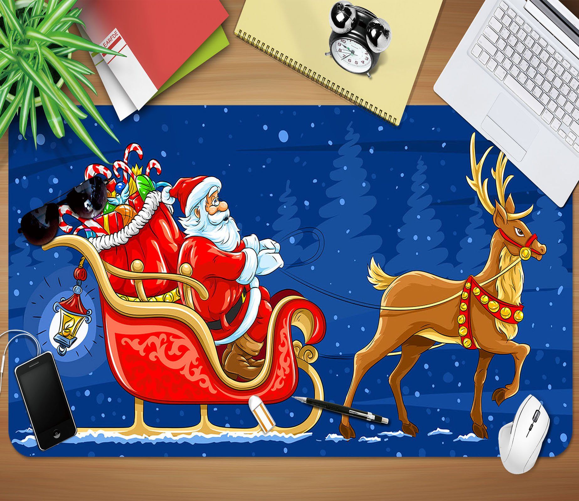 3D Elegant Deer Sleigh 004 Desk Mat Mat AJ Creativity Home 