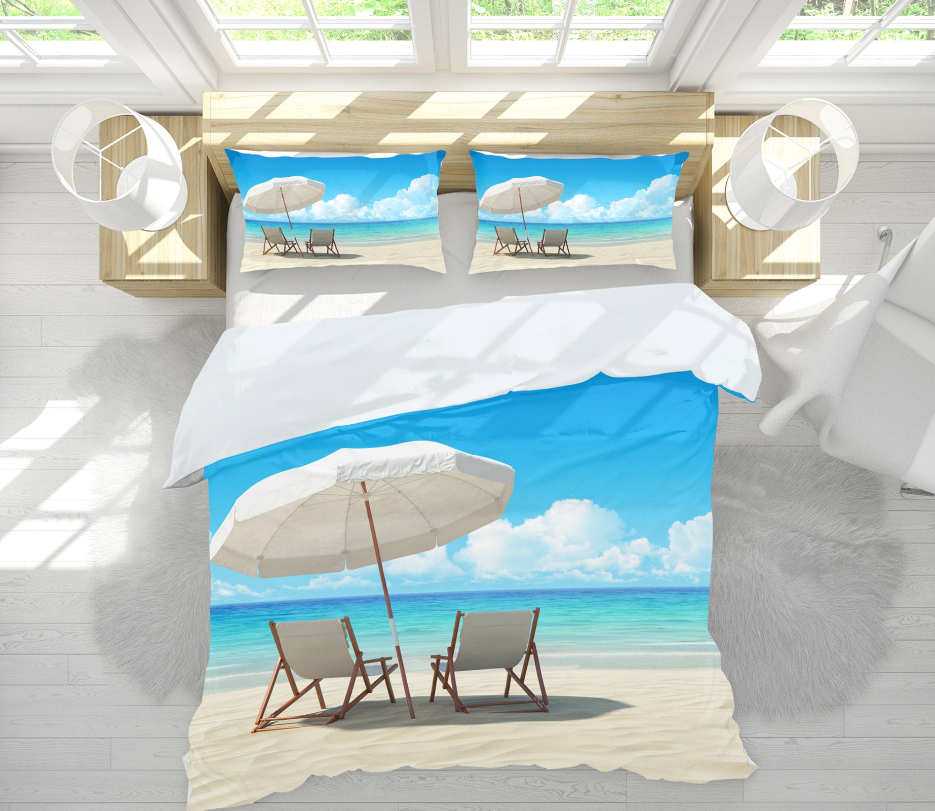 3D Seaside Umbrella 12202 Bed Pillowcases Quilt