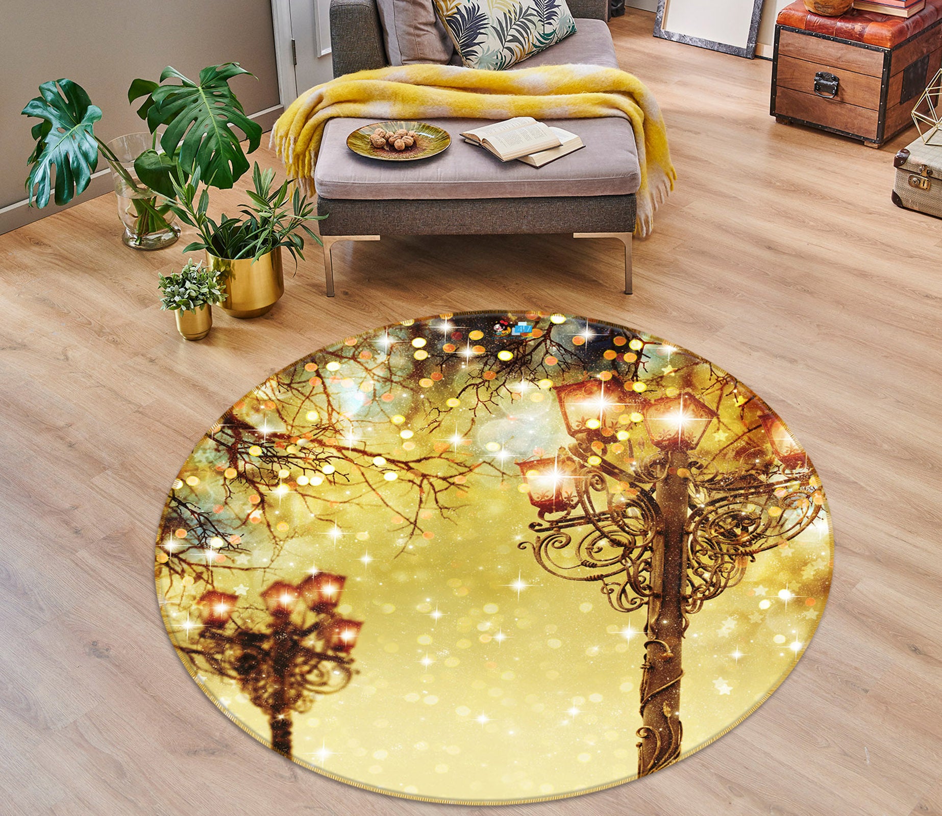3D Street Lamp 54135 Christmas Round Non Slip Rug Mat Xmas