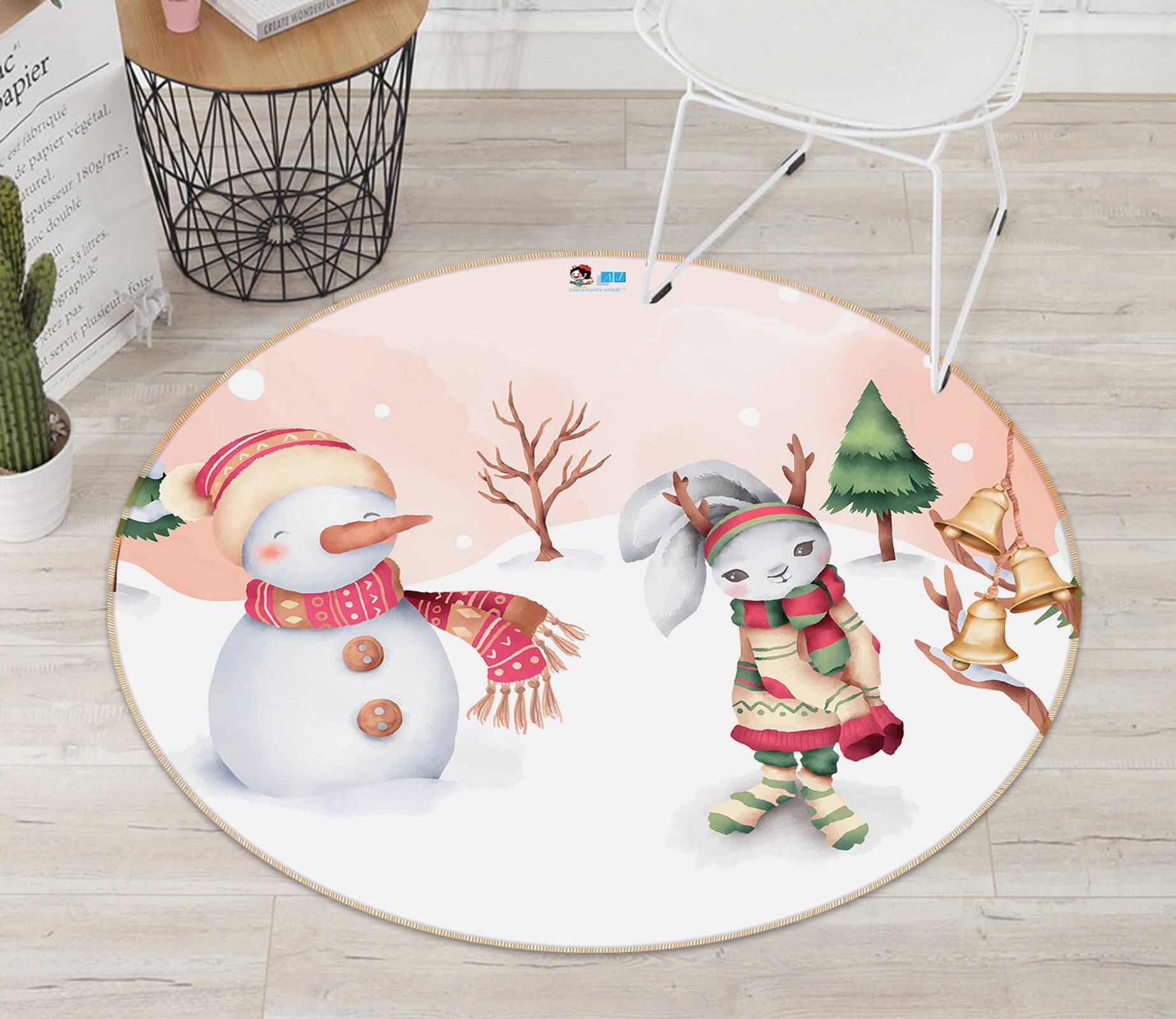 3D Snowman 75044 Round Non Slip Rug Mat