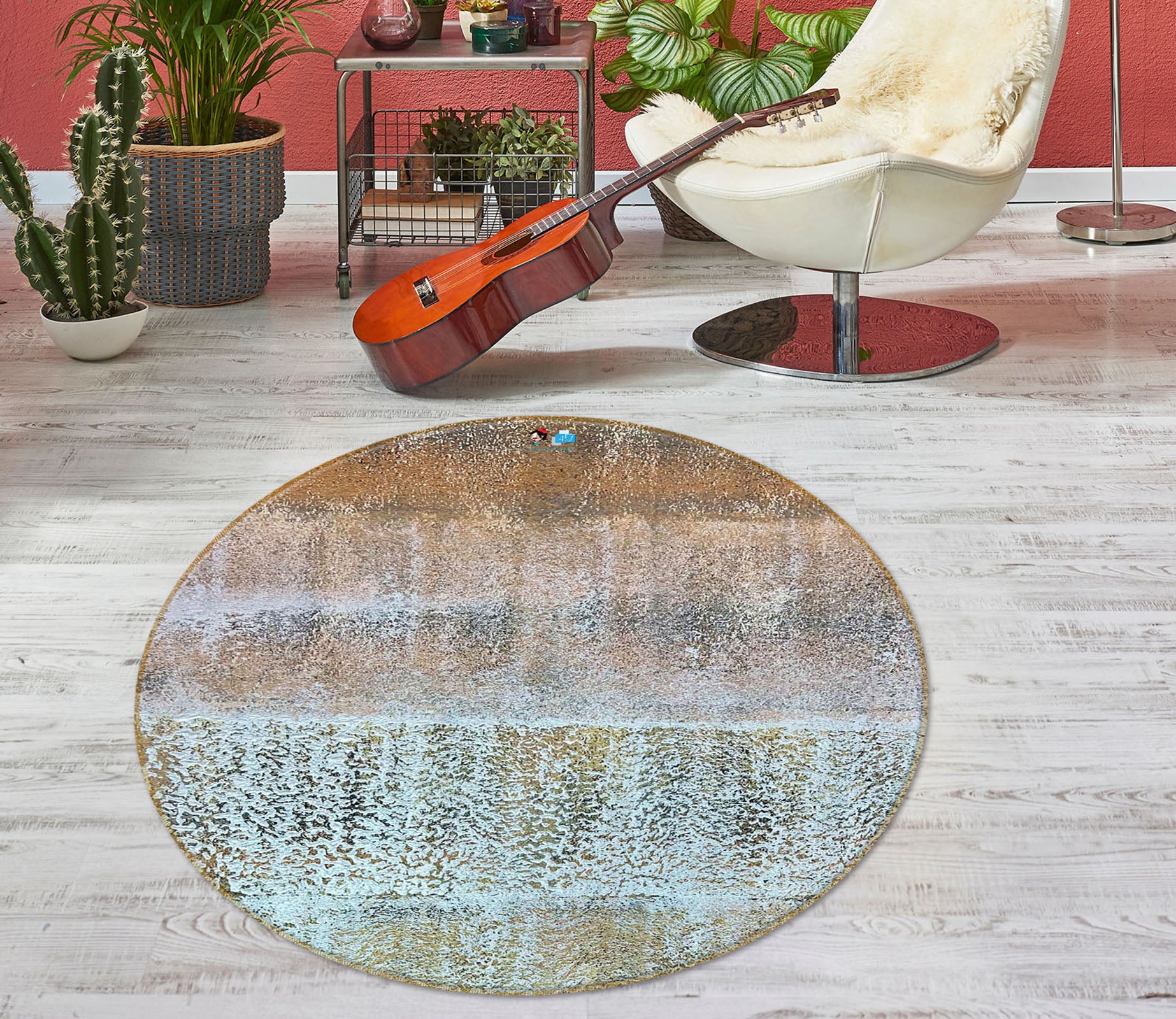 3D Retro Color 4051 Skromova Marina Rug Round Non Slip Rug Mat