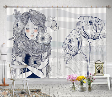 3D Lotus Girl 718 Curtains Drapes Wallpaper AJ Wallpaper 