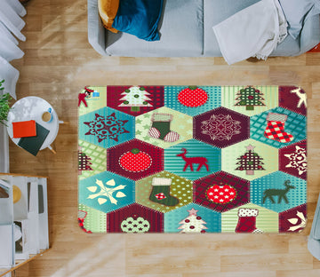 3D Hexagon Pattern 54234 Christmas Non Slip Rug Mat Xmas