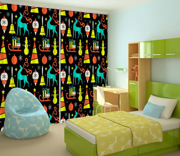 3D Patterned Sleigh Deer 67 Curtains Drapes Curtains AJ Creativity Home 