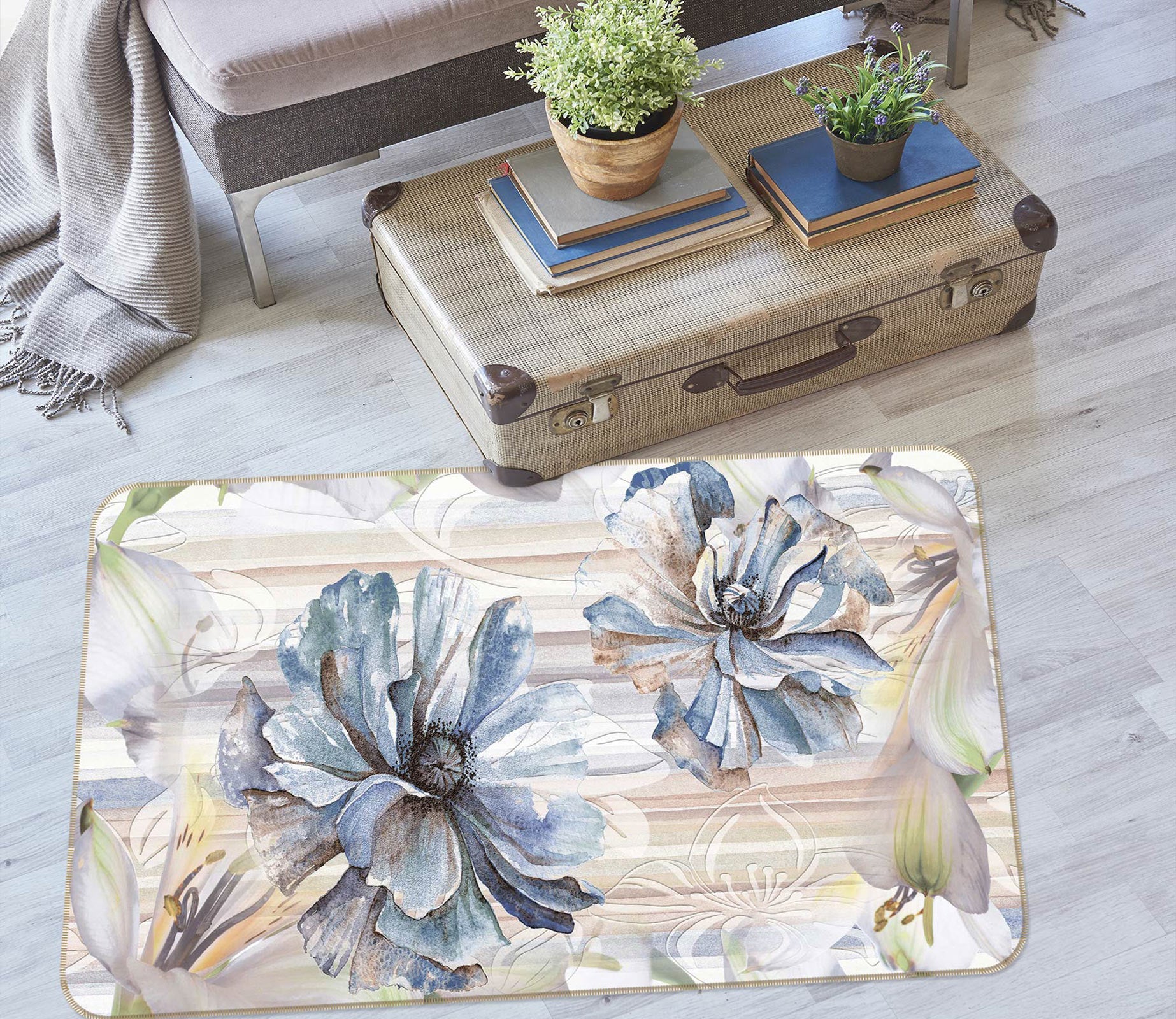 3D Grey Flower 33030 Non Slip Rug Mat