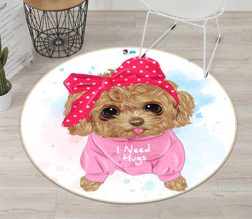 3D Teddy Dog 74290 Round Non Slip Rug Mat
