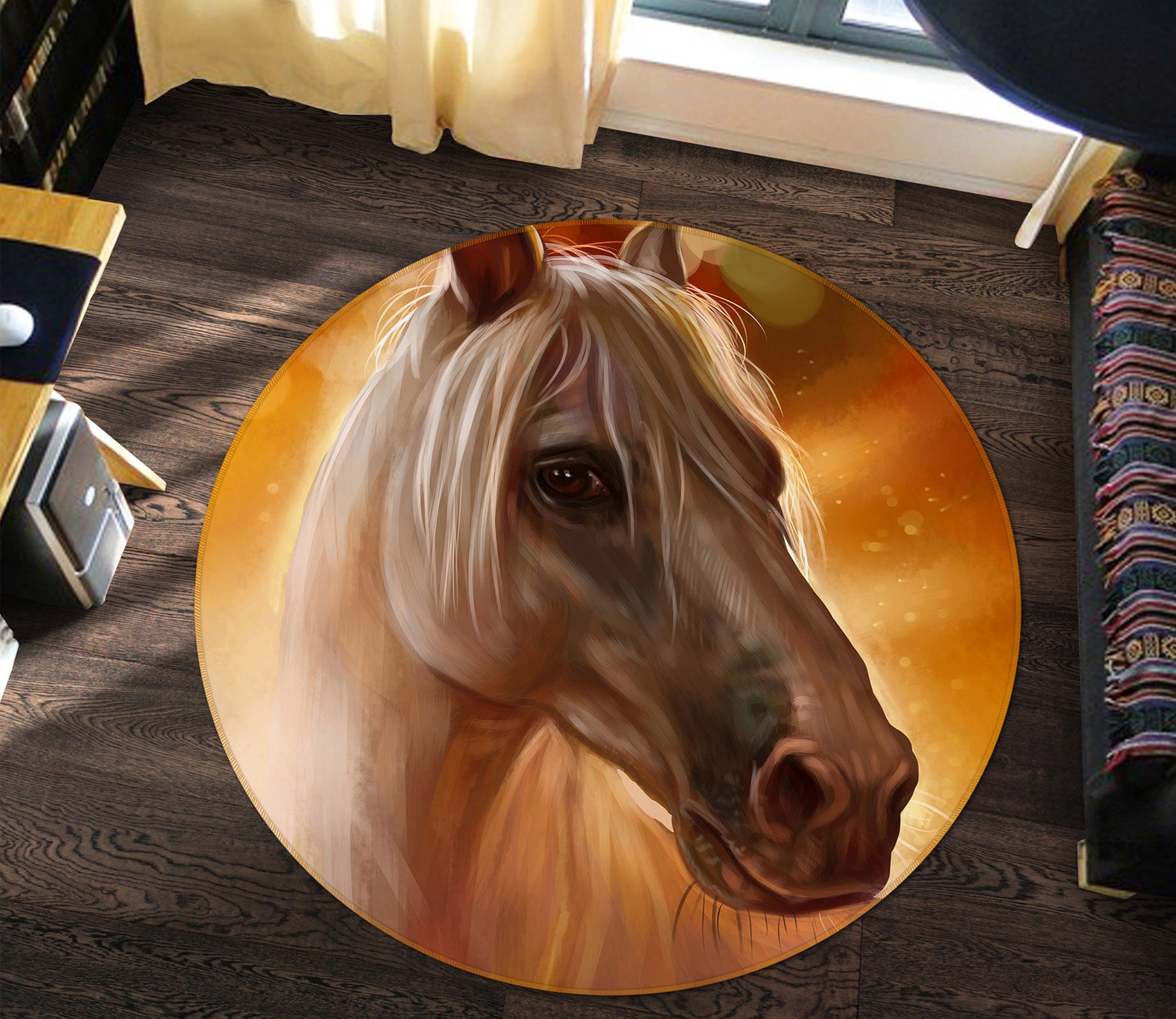 3D Horse 37161 Animal Round Non Slip Rug Mat