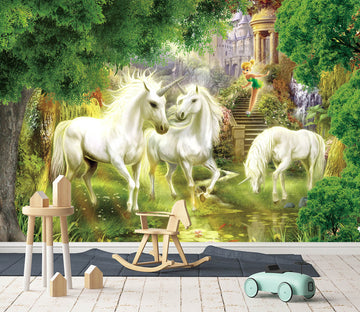 3D White Horse 120 Wall Murals