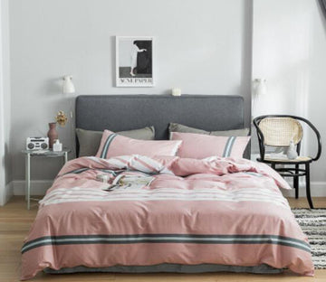 3D Pink Horizontal Stripes 40137 Bed Pillowcases Quilt