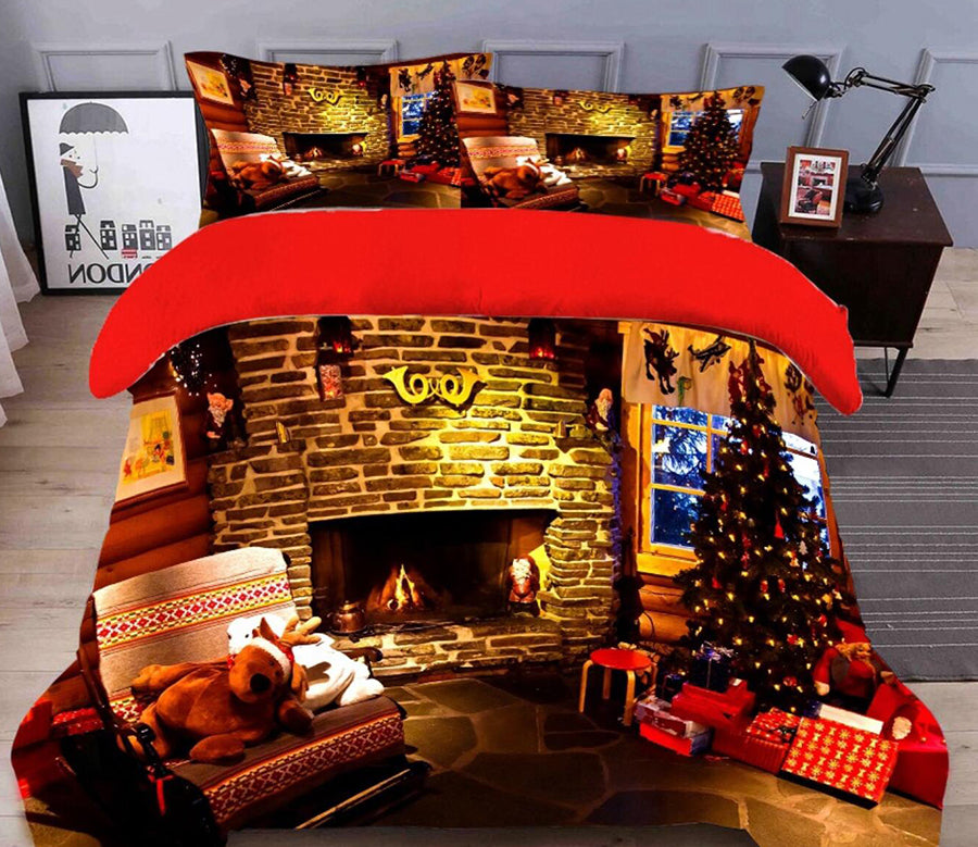 3D Fireplace 45125 Christmas Quilt Duvet Cover Xmas Bed Pillowcases