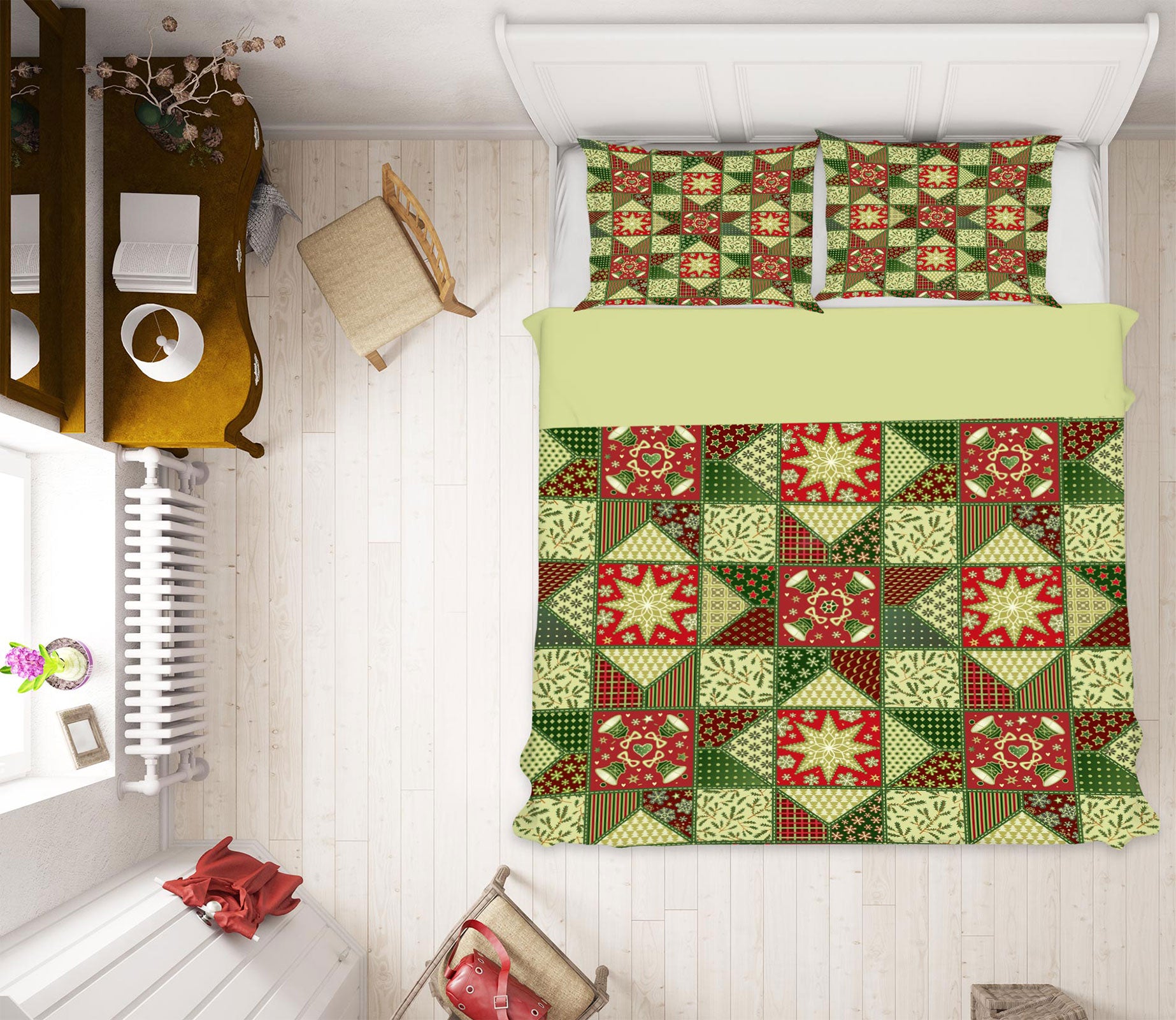 3D Star Green Pattern 51003 Christmas Quilt Duvet Cover Xmas Bed Pillowcases