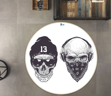 3D Skull 72107 Round Non Slip Rug Mat