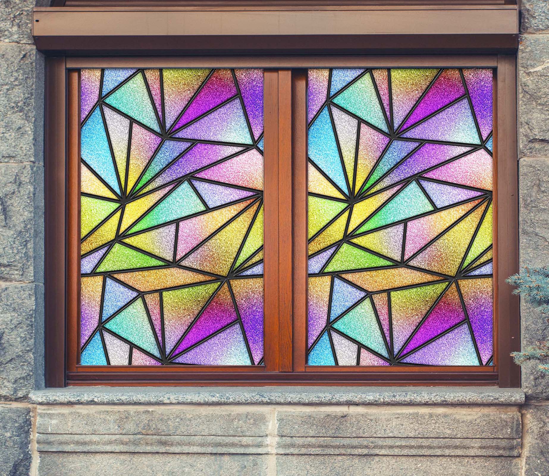 3D Triangle Square 104 Window Film Print Sticker Cling Stained Glass UV Block