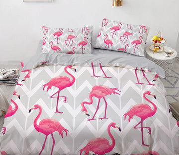 3D Flamingo On Grey 8184 Bed Pillowcases Quilt