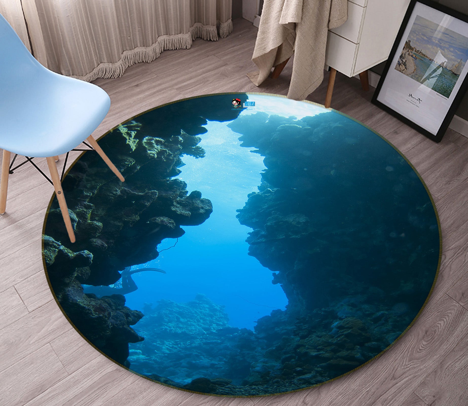 3D Seabed Stone 69073 Round Non Slip Rug Mat