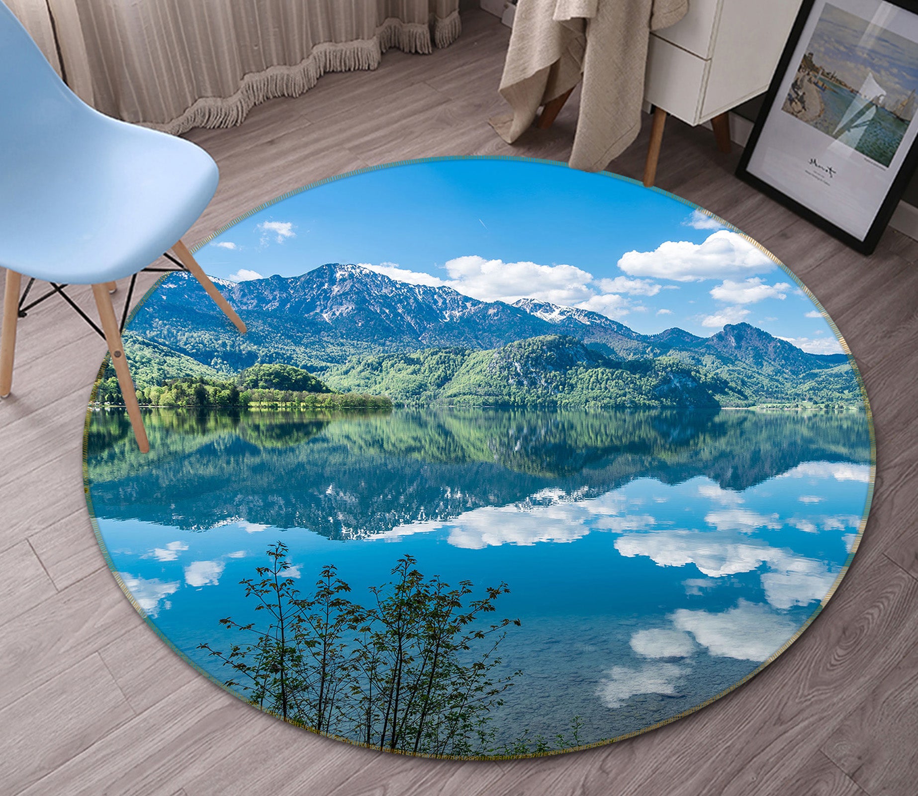 3D Sky Reflection 71187 Round Non Slip Rug Mat