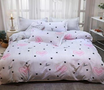 3D Black Wave Point Pink Love 2100 Bed Pillowcases Quilt