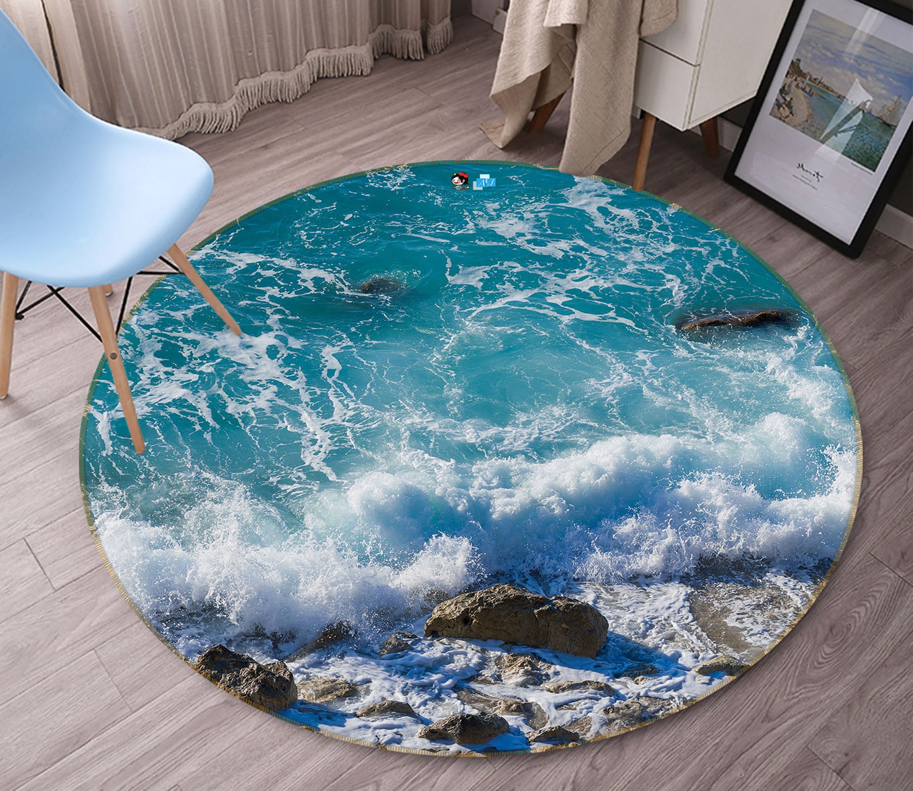 3D Waves 69057 Round Non Slip Rug Mat