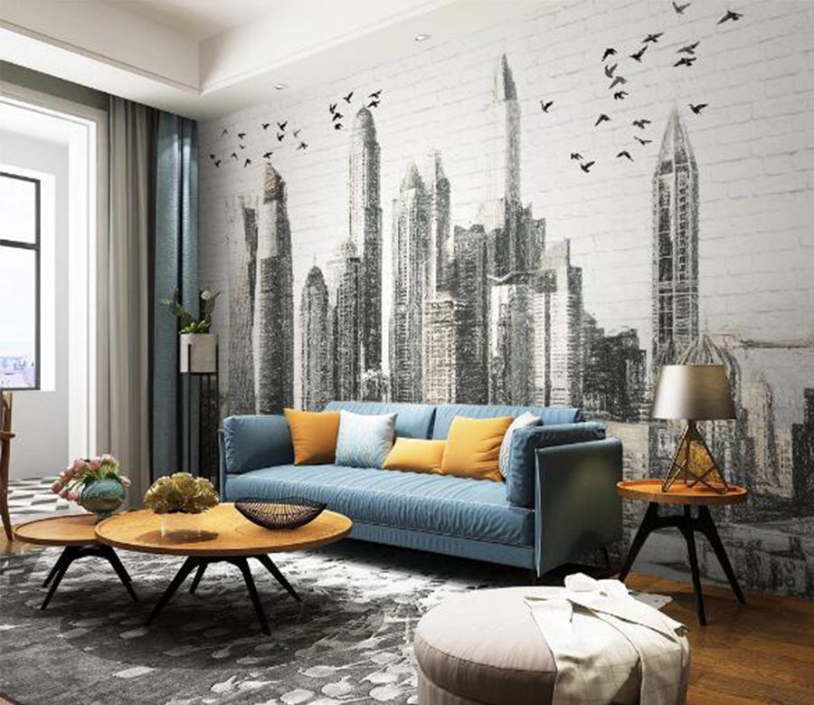 3D Black Building WC1313 Wall Murals