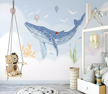 3D Blue Whale 2490 Wall Murals