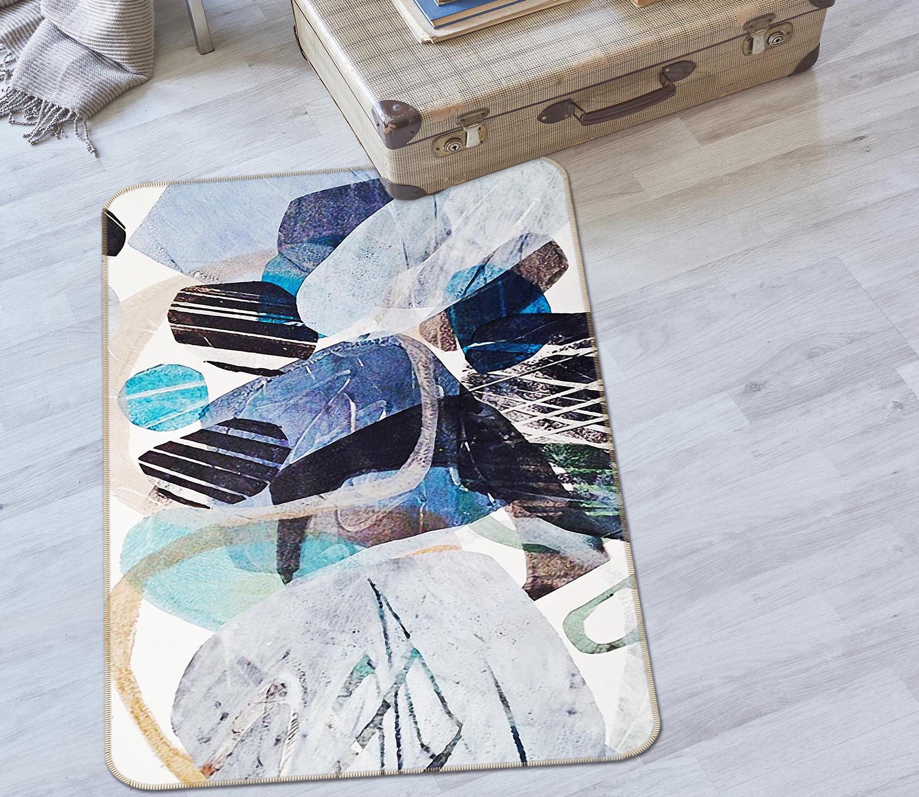 3D Gray Blue Pattern 65023 Non Slip Rug Mat
