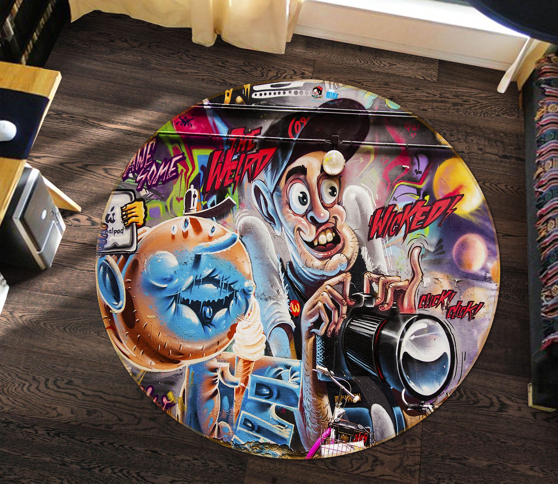 3D Graffiti Wall Painting 73019 Round Non Slip Rug Mat