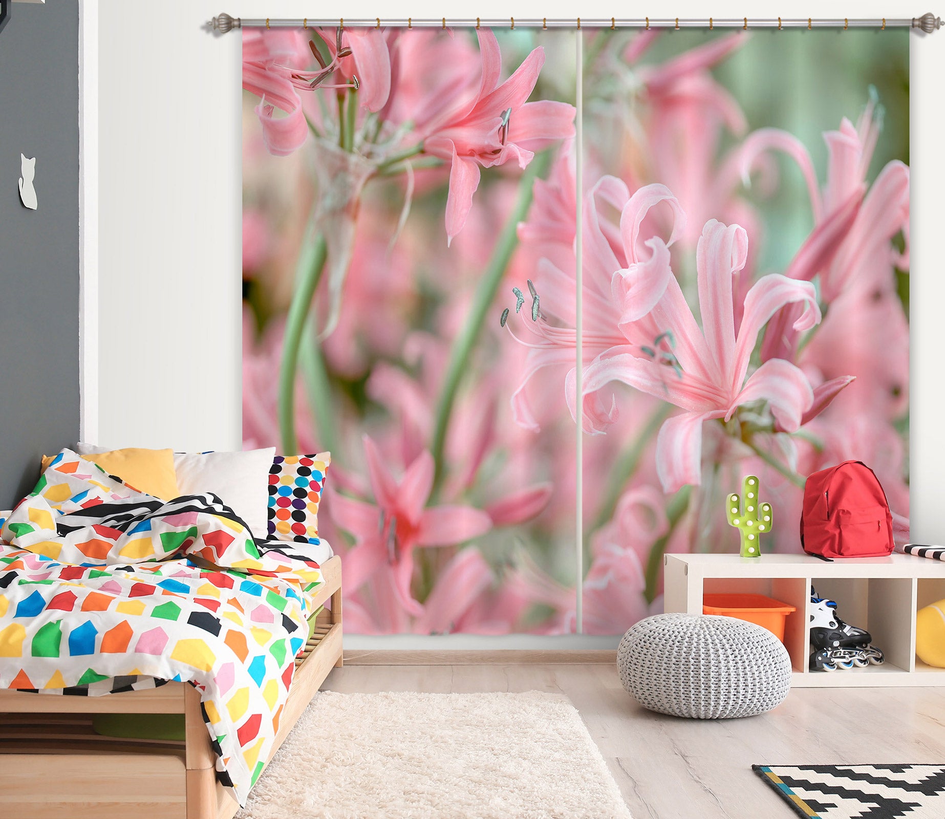 3D Bright Red Flower 6512 Assaf Frank Curtain Curtains Drapes