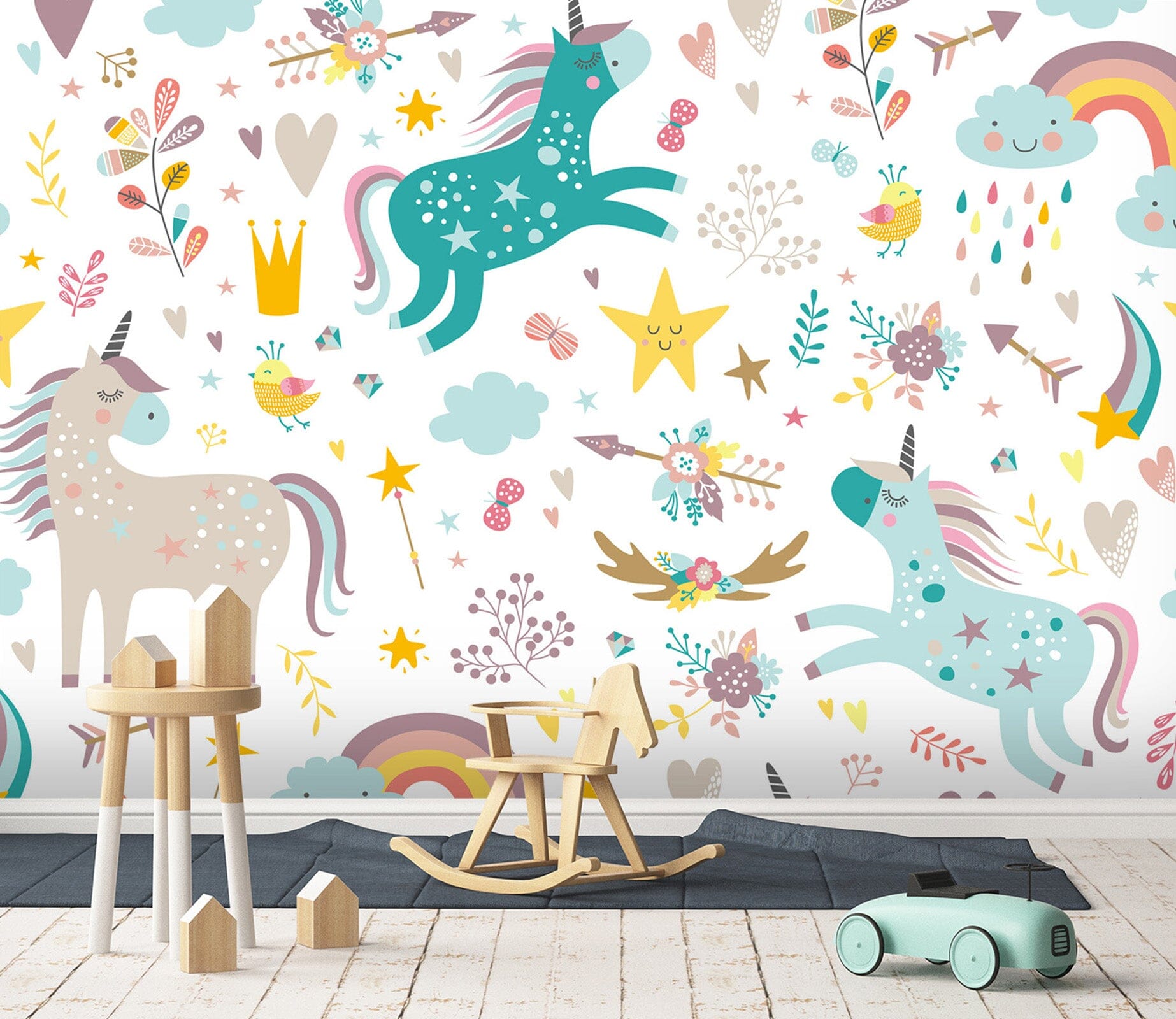 3D Rainbow Unicorn 043 Wall Murals Wallpaper AJ Wallpaper 2 