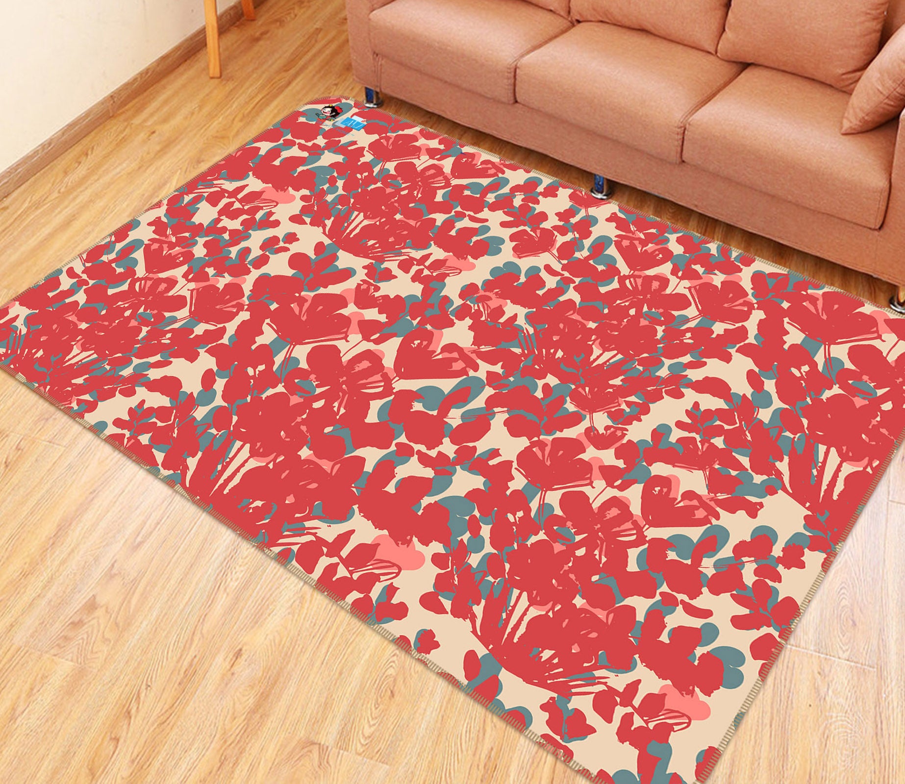 3D Red Flower Clump Pattern 107116 Kashmira Jayaprakash Rug Non Slip Rug Mat