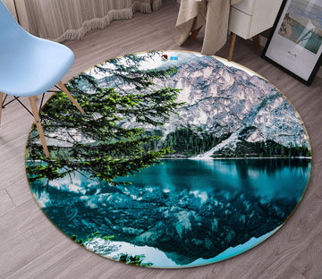 3D Mountain Lake 71291 Round Non Slip Rug Mat