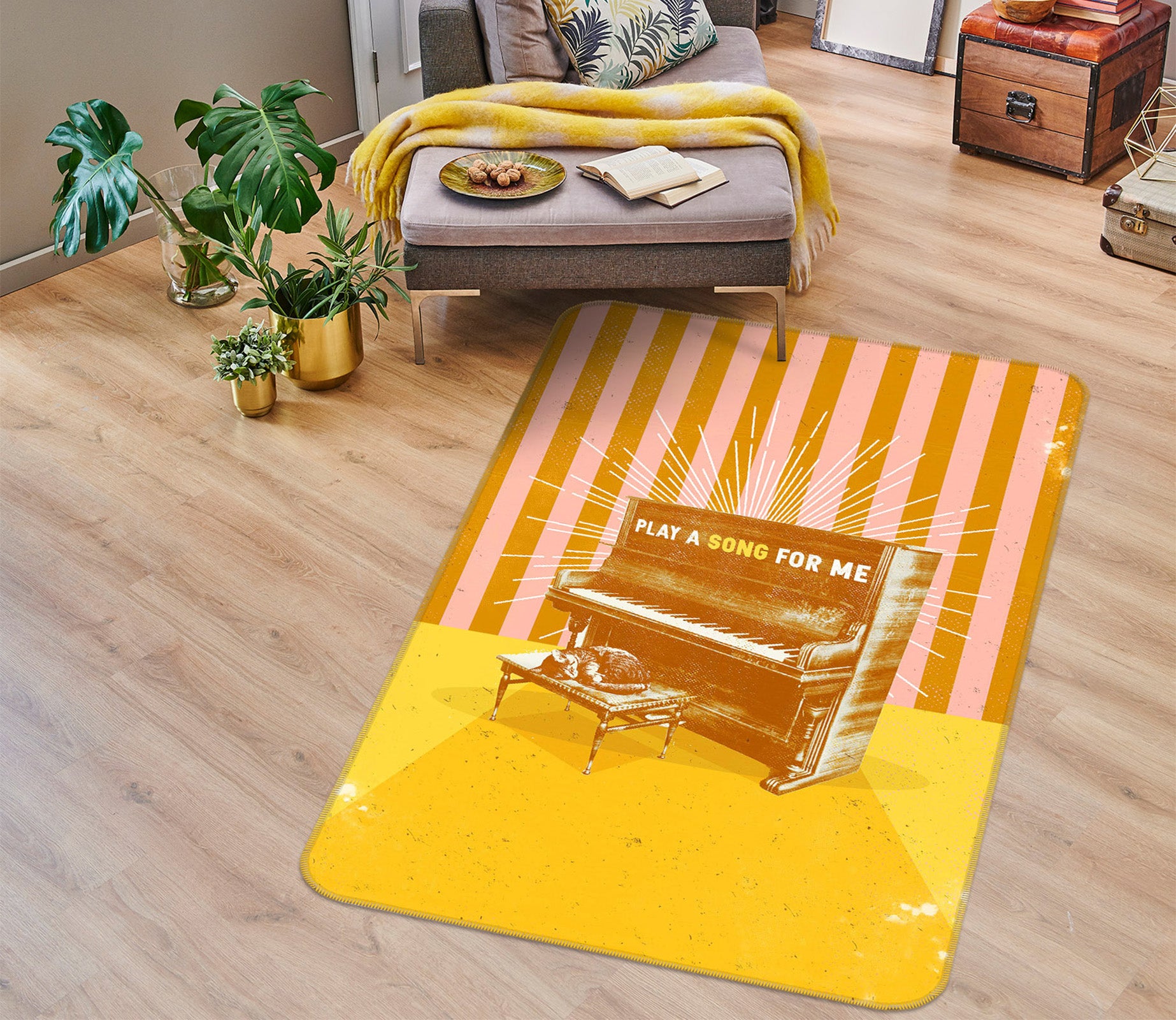 3D Yellow Piano 84101 Showdeer Rug Non Slip Rug Mat