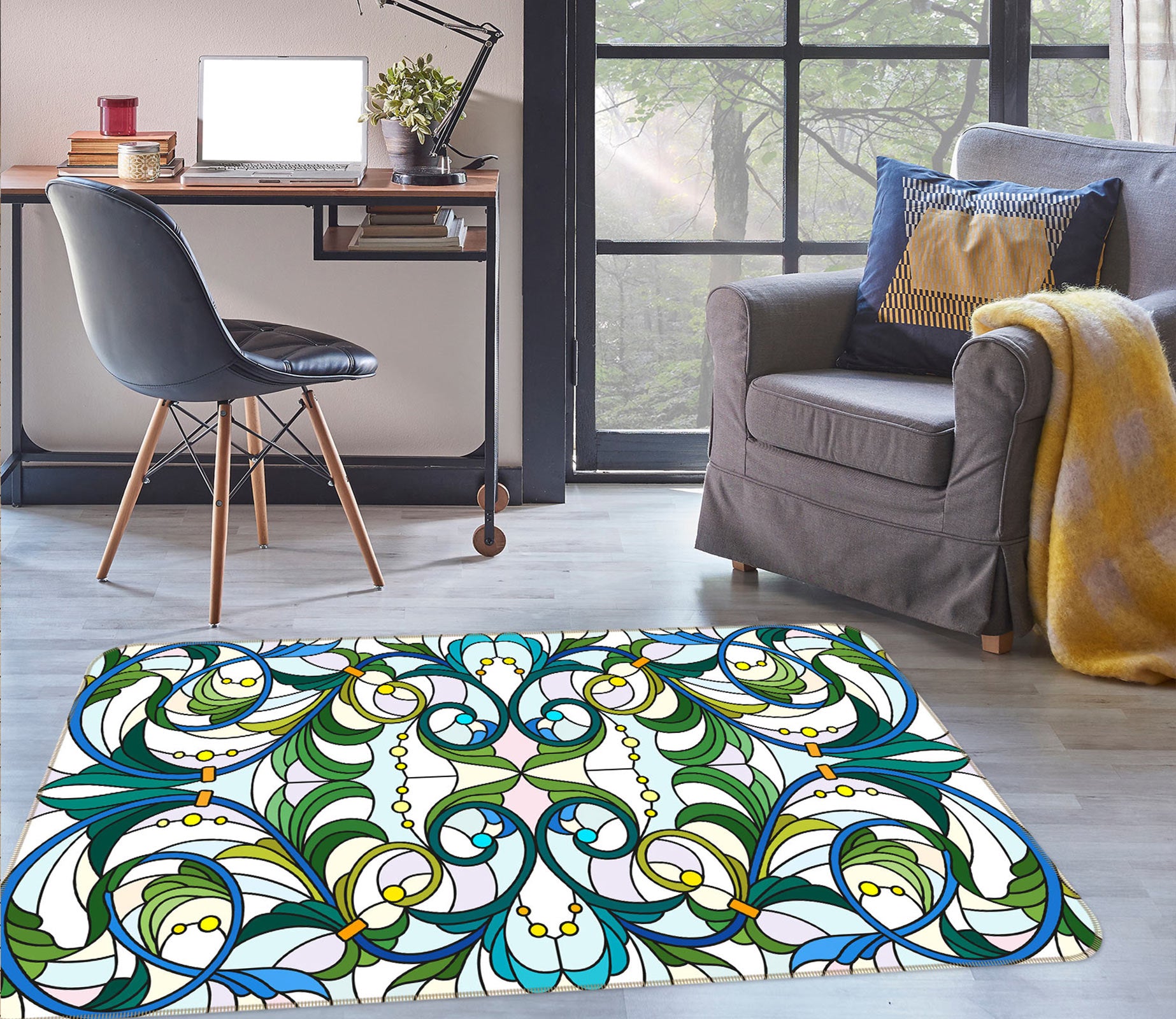 3D Green Pattern 33024 Non Slip Rug Mat