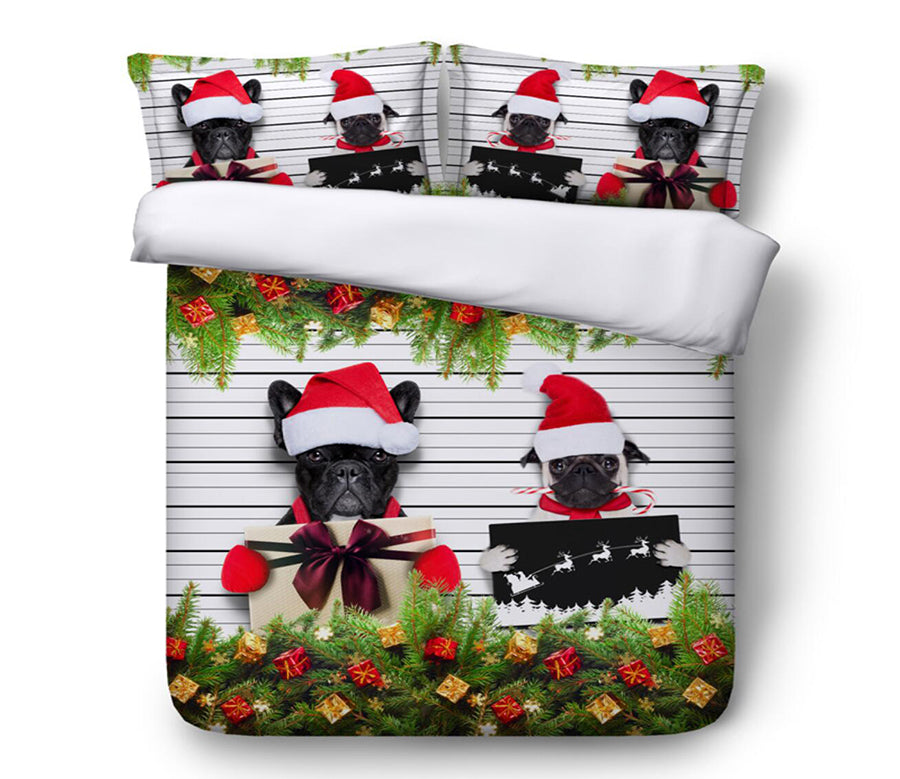 3D Dog Christmas Hat 46089 Christmas Quilt Duvet Cover Xmas Bed Pillowcases