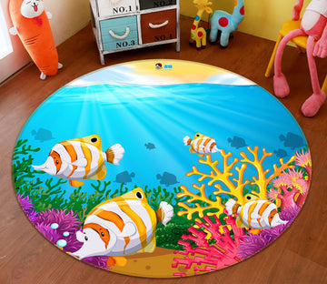 3D Cartoon Submarine Fish 81028 Round Non Slip Rug Mat