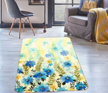 3D Blue Flowers 27007 Non Slip Rug Mat