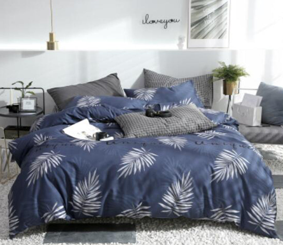3D Dark Blue Leaves 16057 Bed Pillowcases Quilt