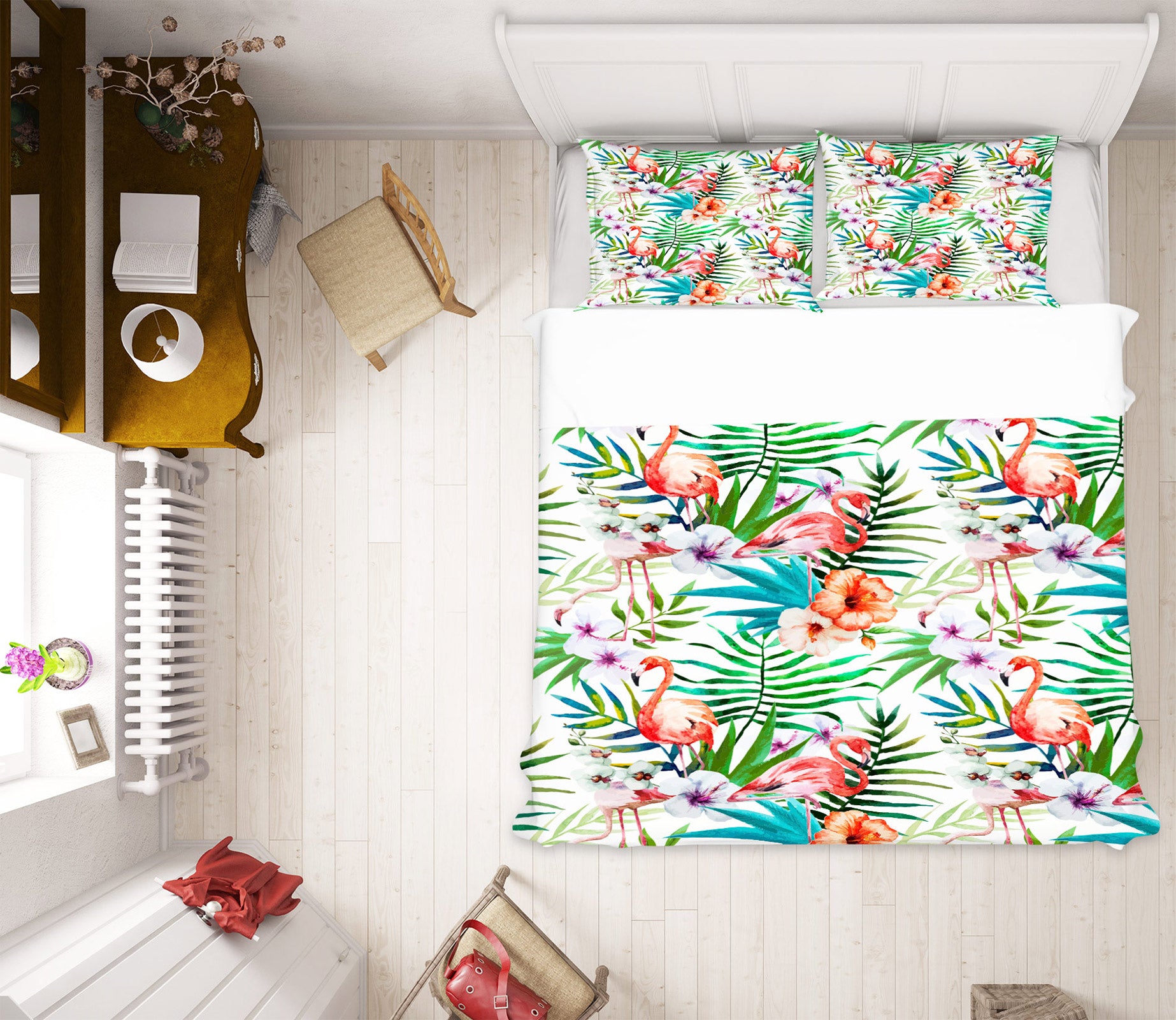 3D Flamingo Leaves 60080 Bed Pillowcases Quilt