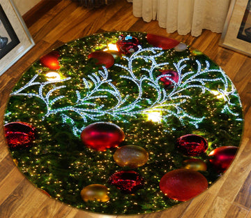 3D Branches Red Ball 54053 Christmas Round Non Slip Rug Mat Xmas