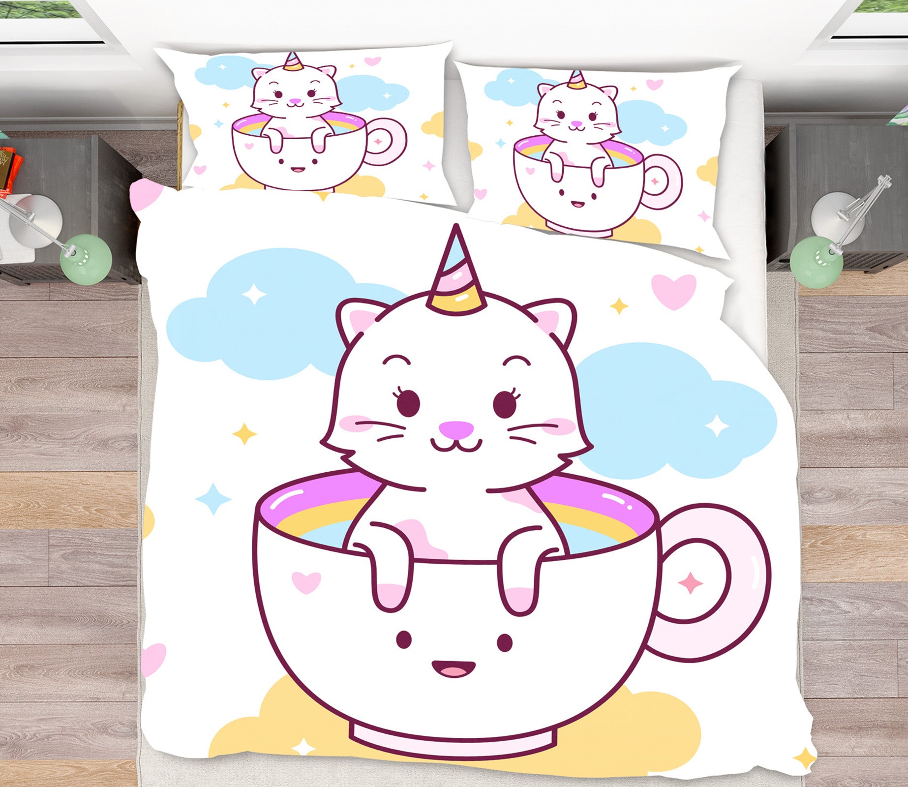 3D Cup Cat 59073 Bed Pillowcases Quilt