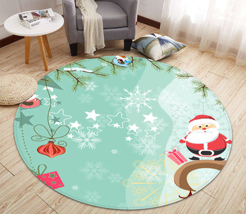 3D Snowflake Santa 66023 Christmas Round Non Slip Rug Mat Xmas