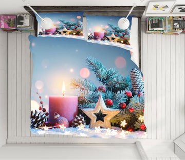 3D Candle Five-Pointed Star 51005 Christmas Quilt Duvet Cover Xmas Bed Pillowcases