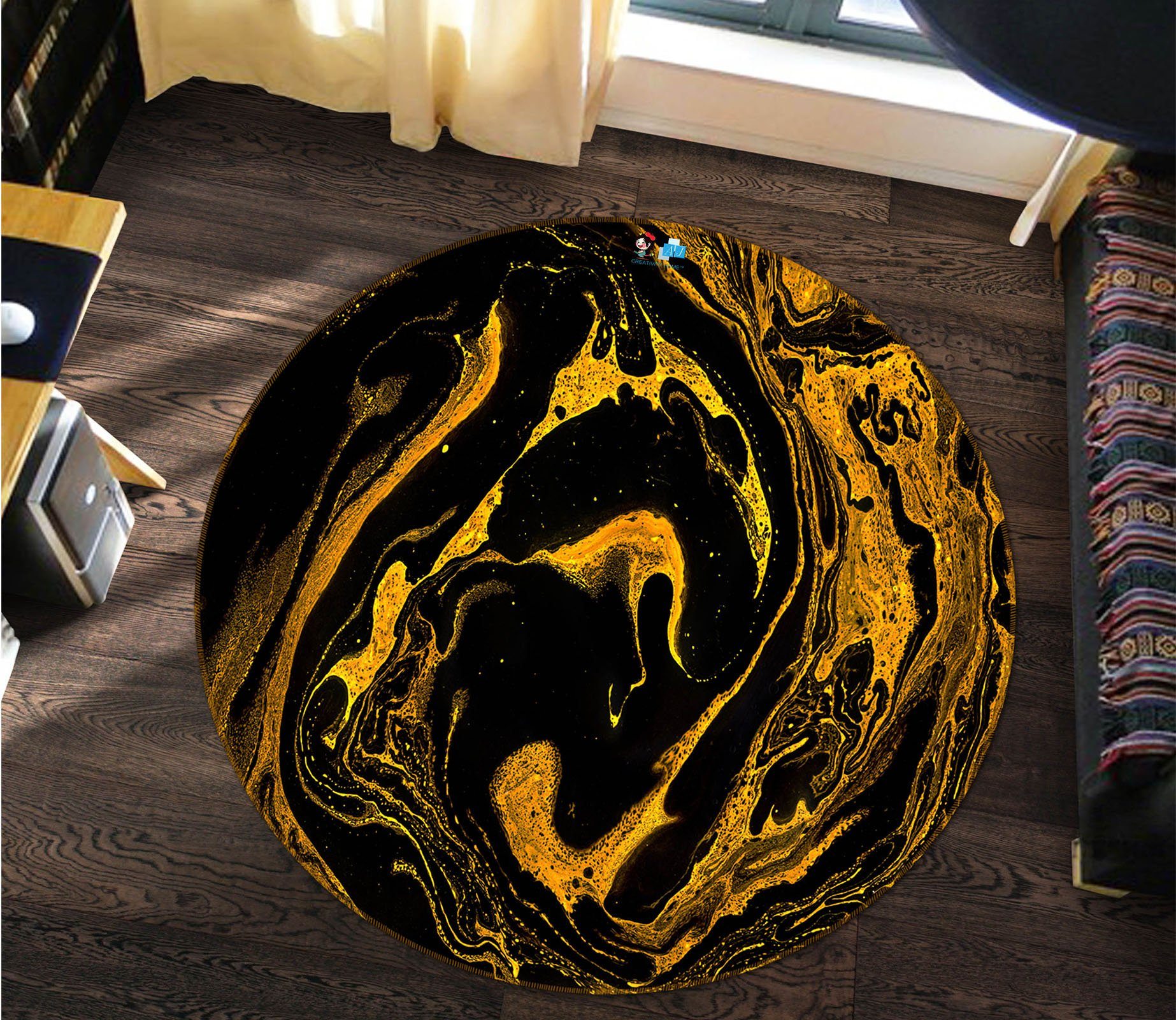 3D Gold Sand Vortex 103 Round Non Slip Rug Mat Mat AJ Creativity Home 