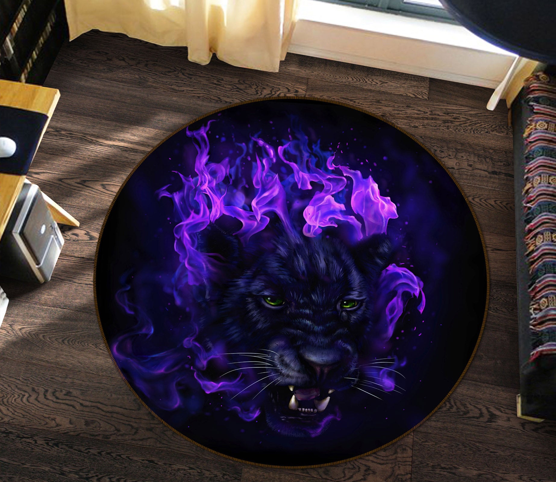 3D Purple Panther 37214 Animal Round Non Slip Rug Mat