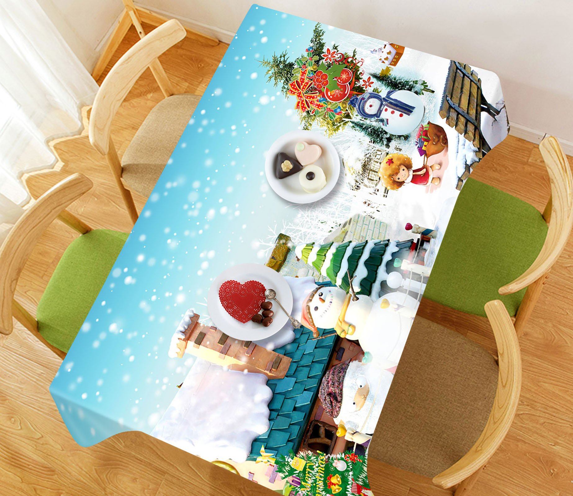 3D House Snowman Christmas Tree 41 Tablecloths Tablecloths AJ Creativity Home 
