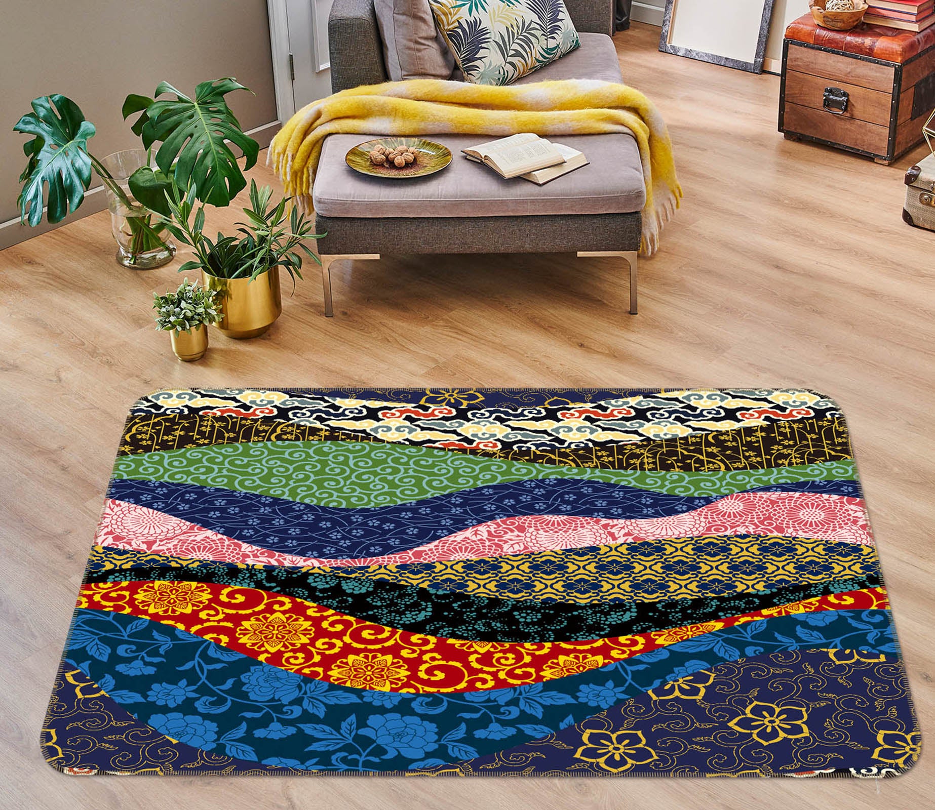 3D Pattern Lines 35067 Non Slip Rug Mat