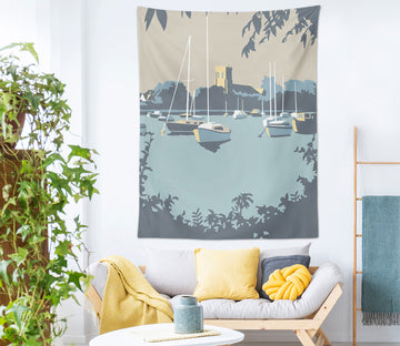 3D Blue Lake Boat 5333 Steve Read Tapestry Hanging Cloth Hang