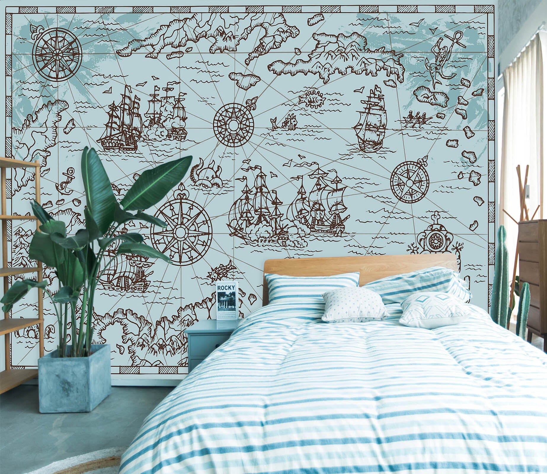 3D Sea Boat 2127 World Map Wall Murals Wallpaper AJ Wallpaper 2 